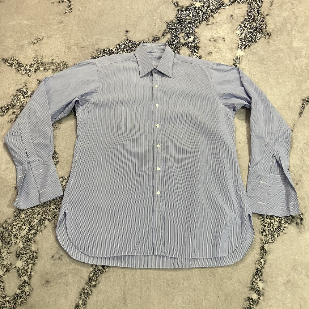 Emma Willis Jermyn Street London Striped Dress Shirt Blue White 16 41cm